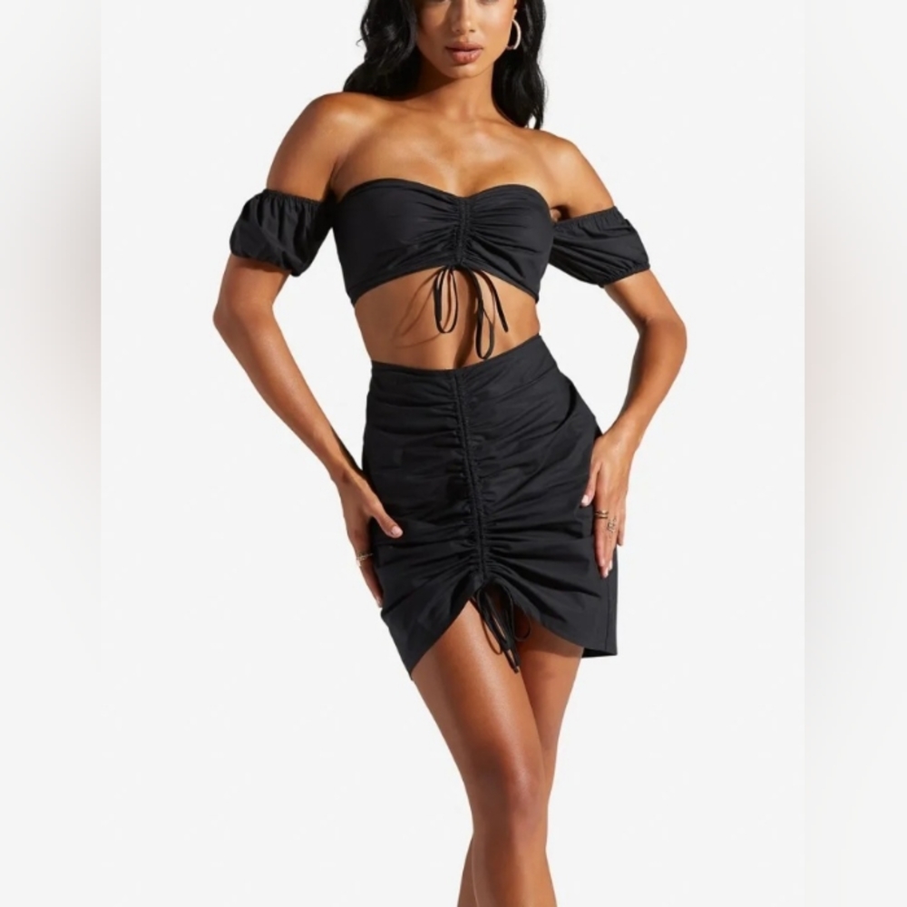 NEW Women's Black Poplin Balloon Sleeve Crop Top Size Large